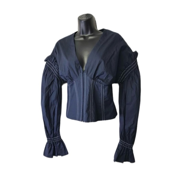 Jonathan Simkhai Deep Blue Ruffle Blouse - Picture 4 of 7